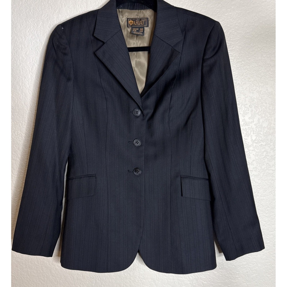 Ariat Womens Size 10 Regular Worsted Wool 3 Button Blazer Pin Stripe Career